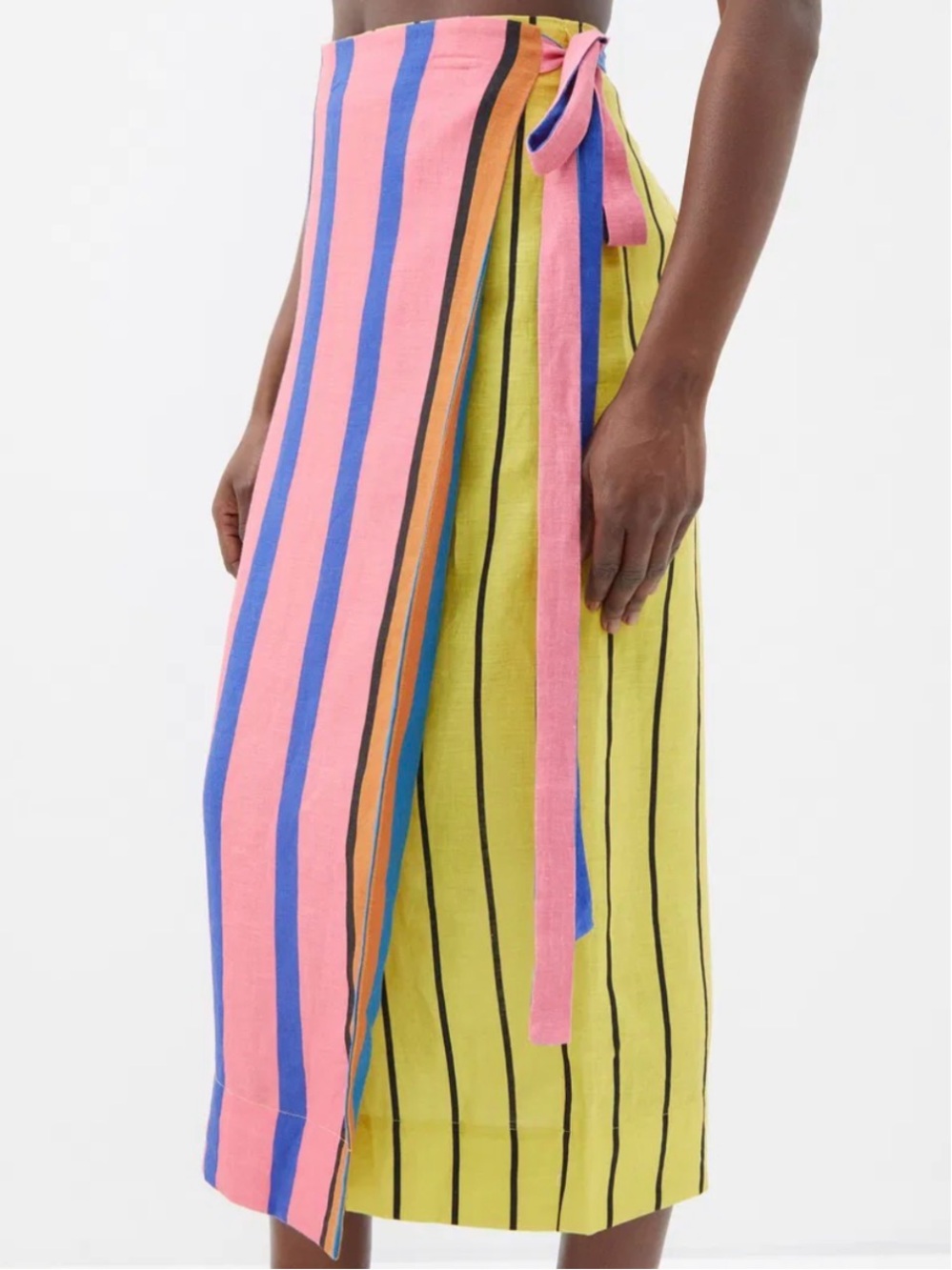 STAUD Striped Wrap Wide-Leg Pants in Pink, Blue and Yellow